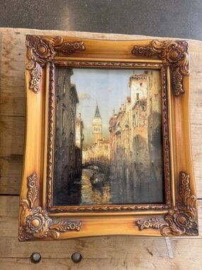 Vintage Venetian Canal Art in Ornate Gold Frame
